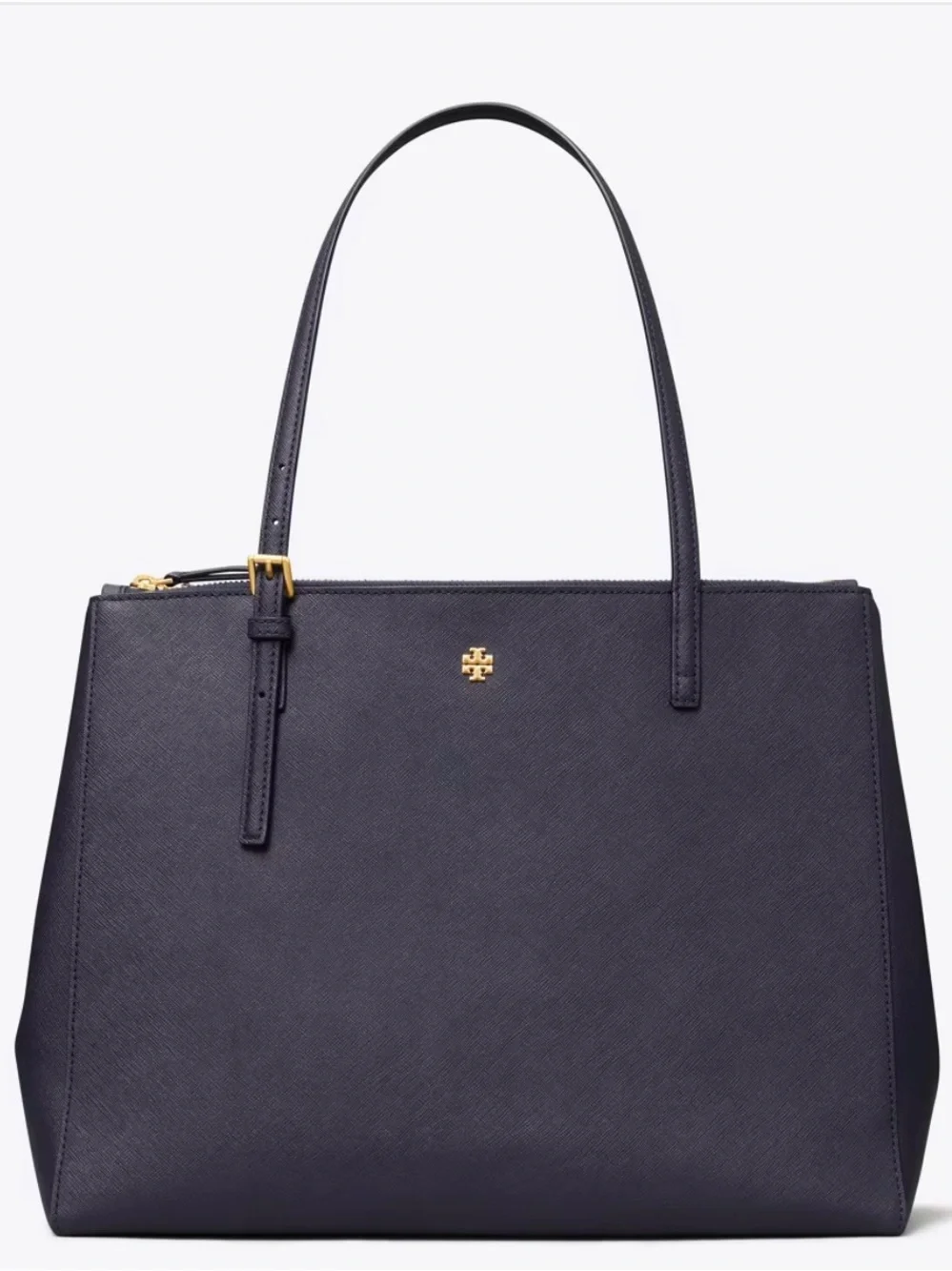 Tory Burch Emerson Double Zip Tote in Navy Saffiano Leather